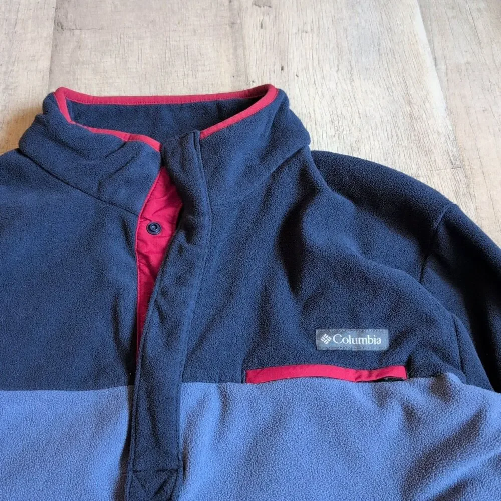 Columbia Sweatshirt Mens L Medium Blue Mountain Side Fleece 1/2 Snap Long Sleeve